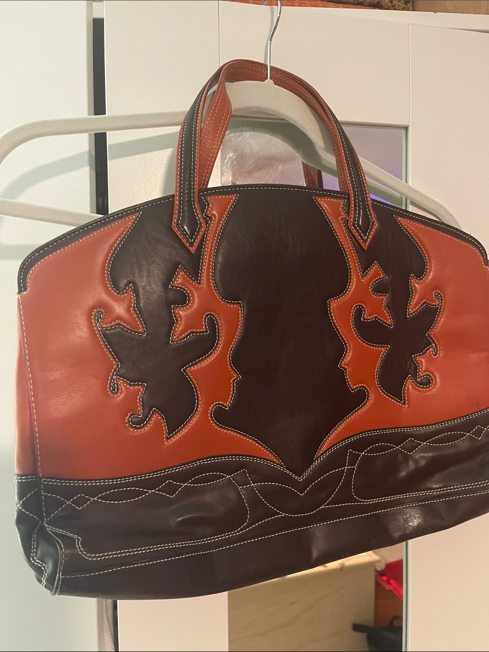 Leather Two-Tone Brown & Rust Tote Bag